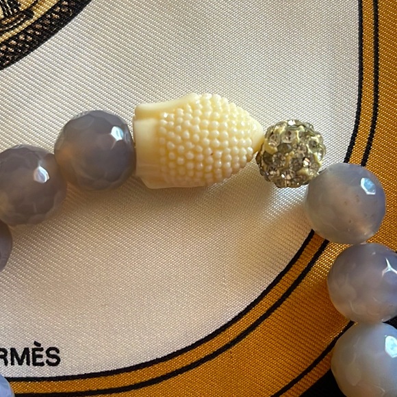 Faceted Gray Agate Bracelet With Buddha And Pave Ball - Picture 4 of 4
